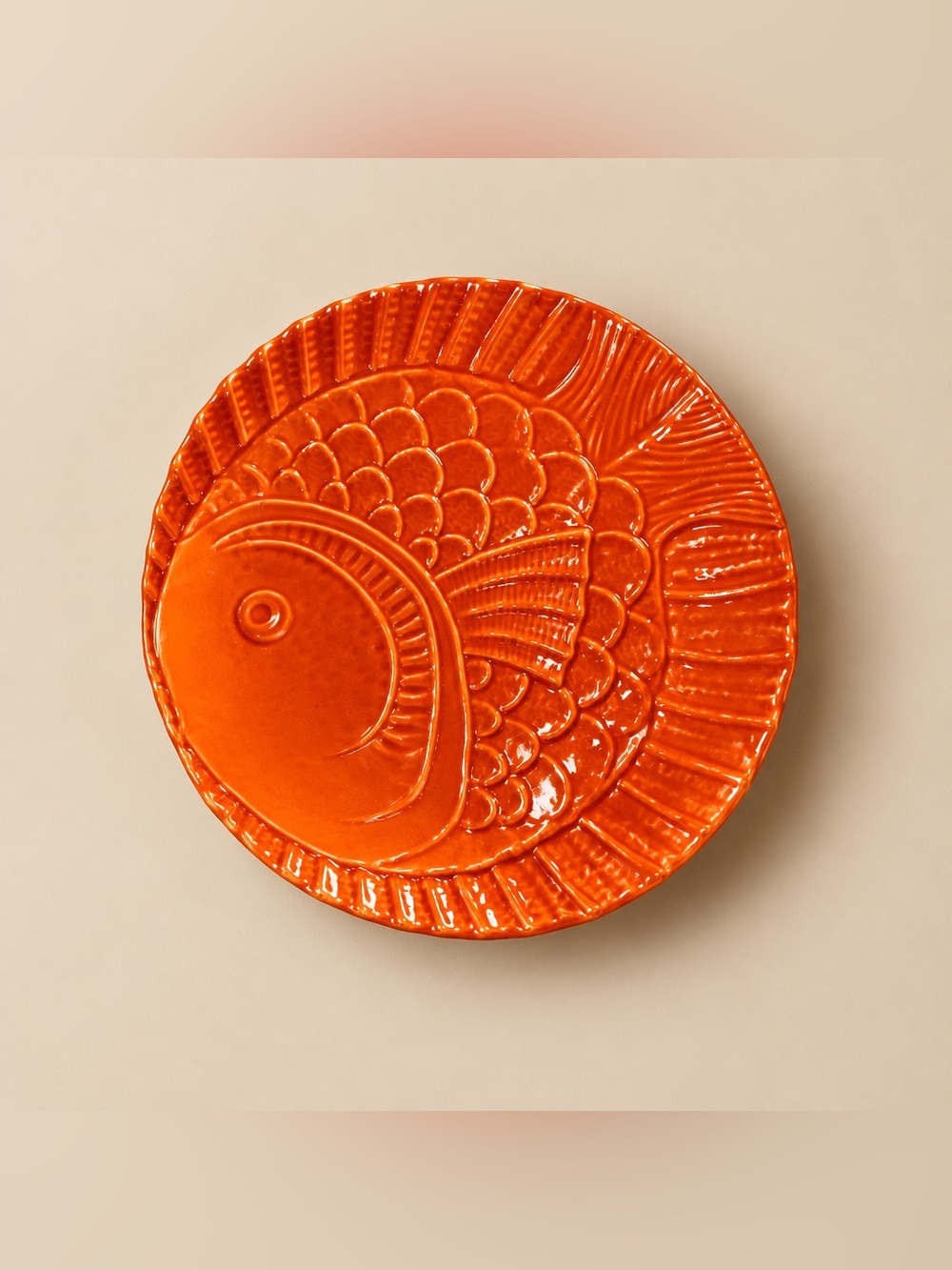 Arlington Designs Embossed Ceramic Orange Fish Plate